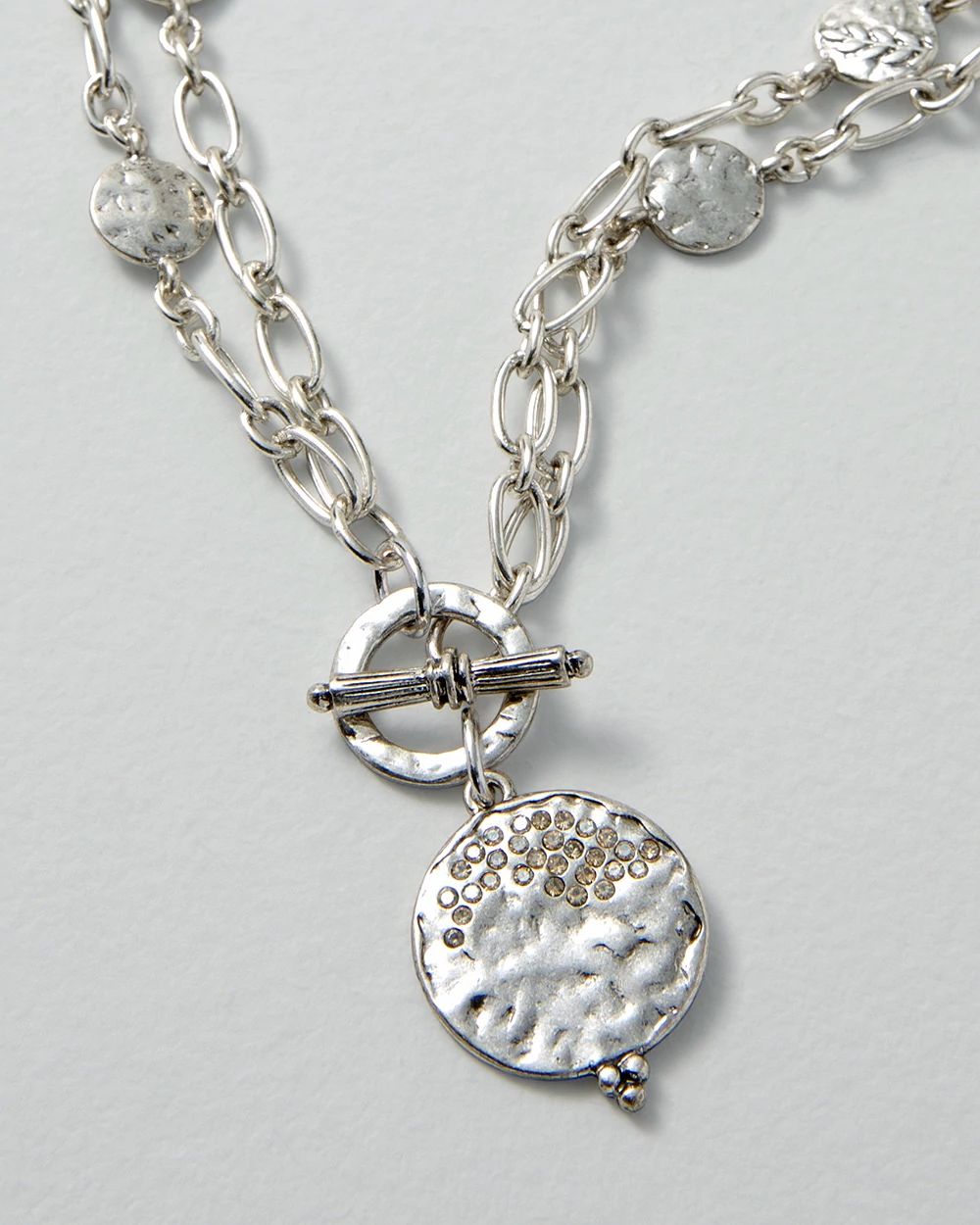 Silvertone Coin Pavé Convertible Necklace