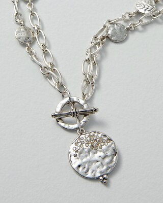 Silvertone Coin Pavé Convertible Necklace