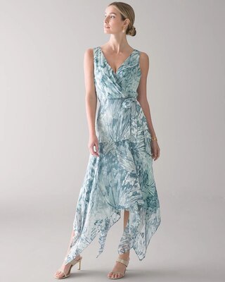 Sleeveless Silk Burnout Faux Wrap Dress
