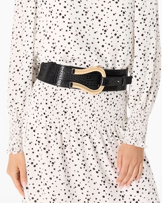 Faux Croc Wide Waist Belt