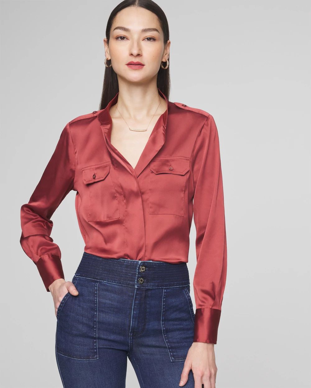 Long Sleeve Collar Pocket Shirt