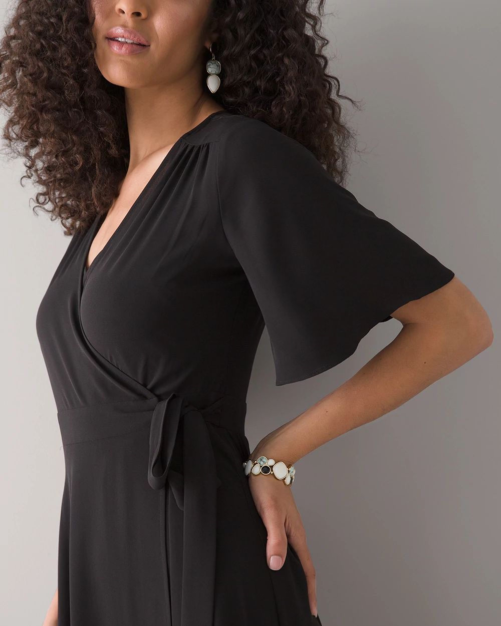 Flutter Sleeve Midi Wrap Dress
