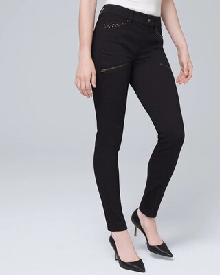 Mid-Rise Stud-Trim Skinny Ankle Jeans