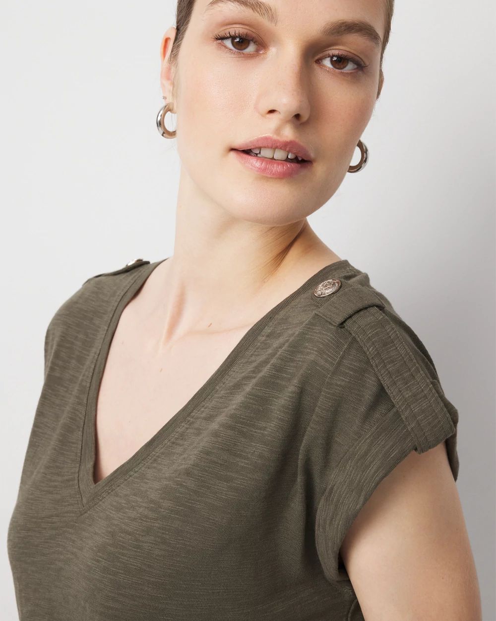 V-Neck Tee with Epaulets click to view larger image.