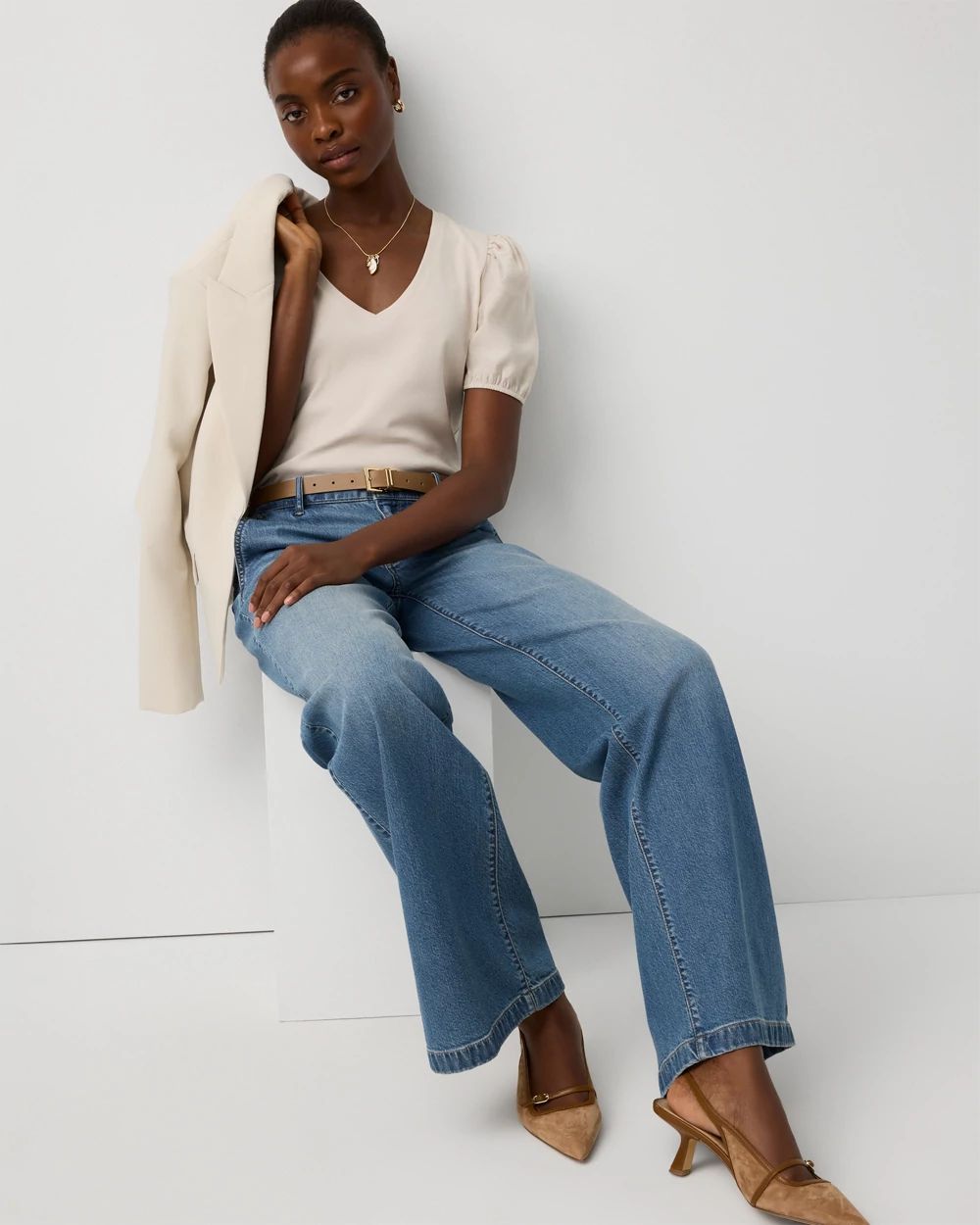 Petite Satin Sleeve Knit Tee