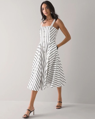 Button Front Fit & Flare Midi Dress