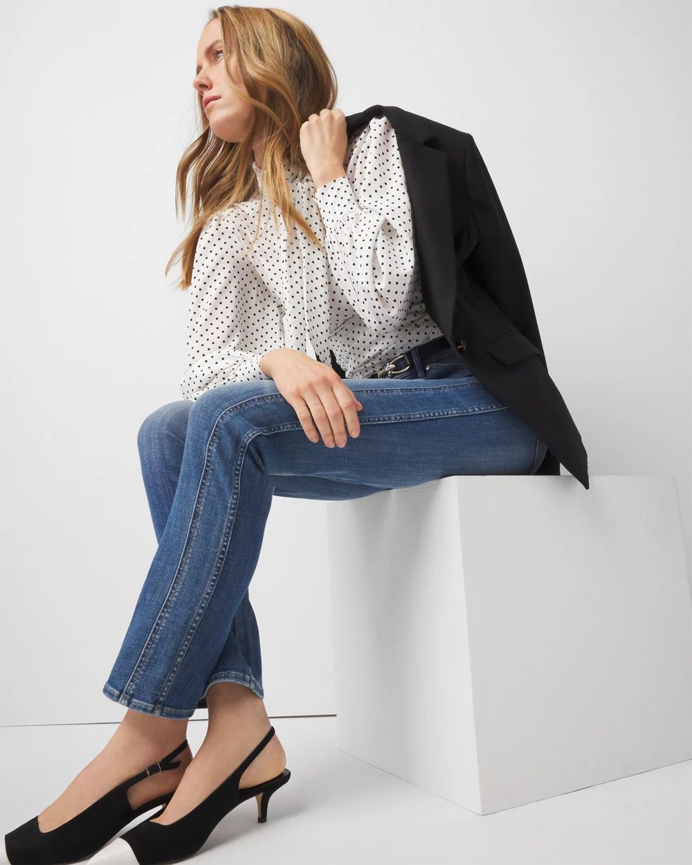 Petite High-Rise Novelty Side-Seam Straight Jeans