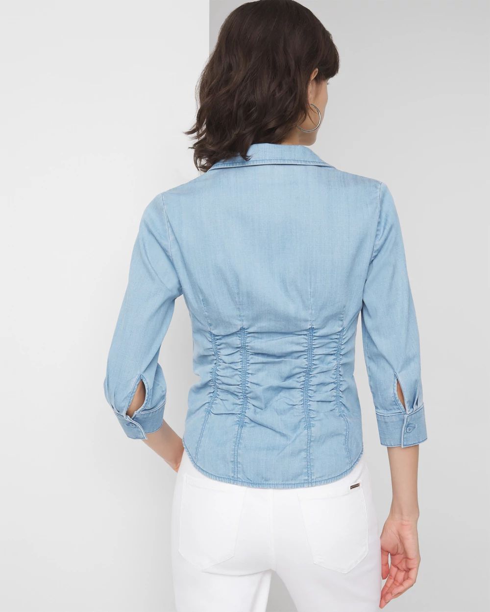 Petite Elbow-Sleeve Ruched Detail Shirt