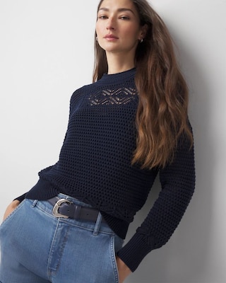 Mixed Stitch Mock Neck Sweater