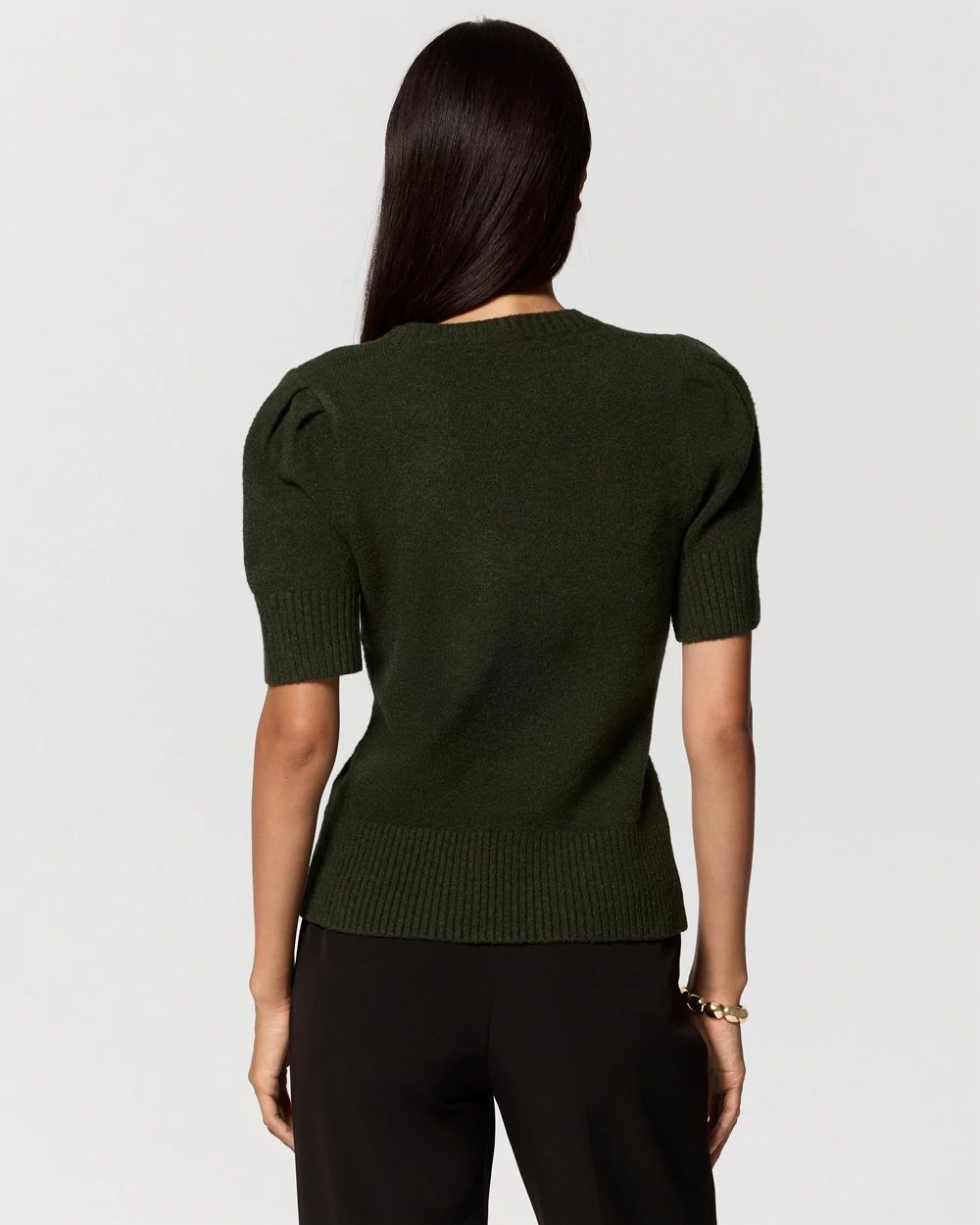 Crew Neck Elbow Sleeve Pullover click to view larger image.