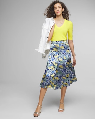 Petite Silk Burnout Midi Skirt