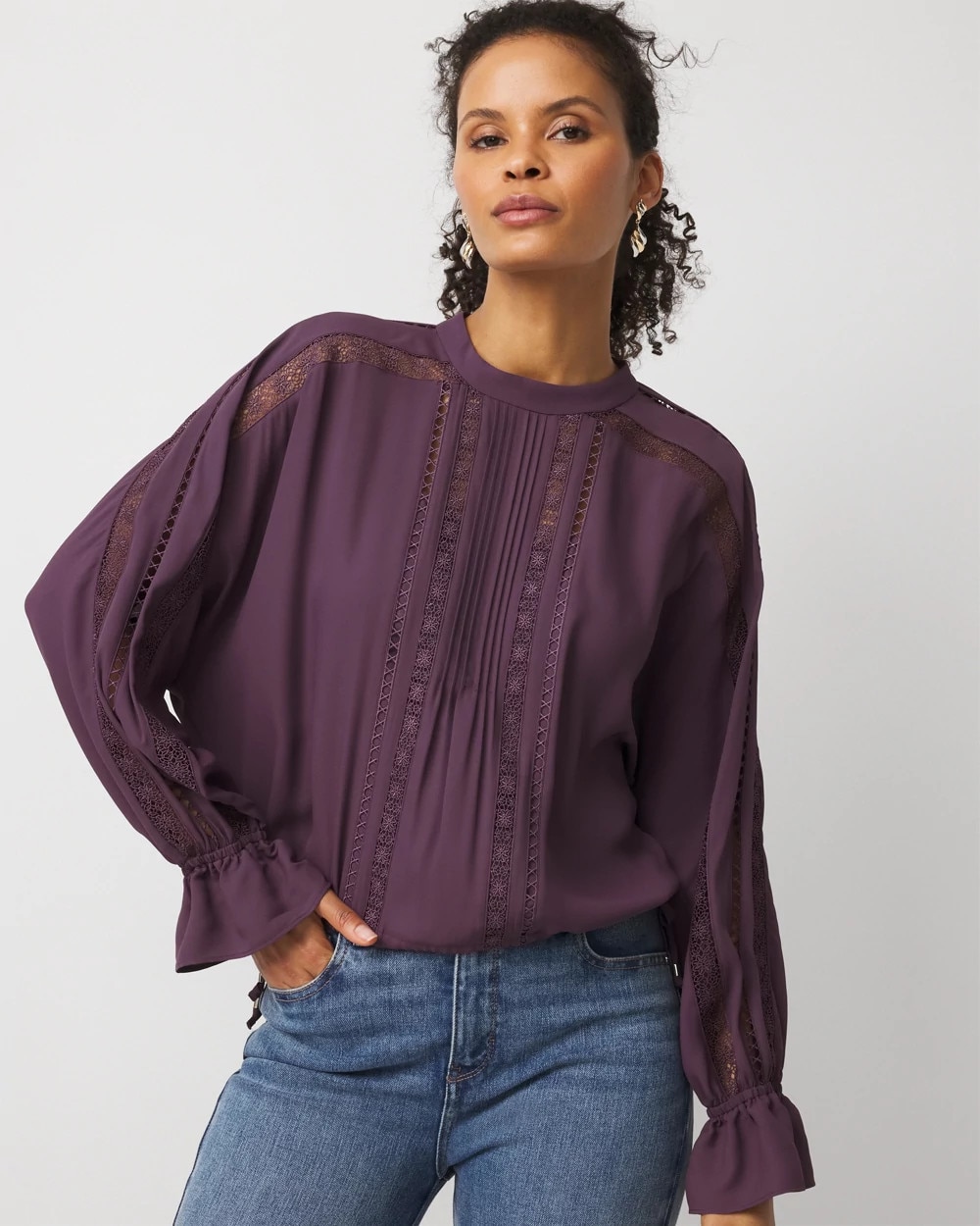 Drawstring Lace + Crepe Blouse