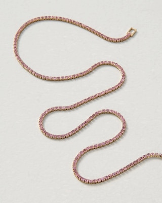 Goldtone Pink Tennis Necklace click to view larger image.