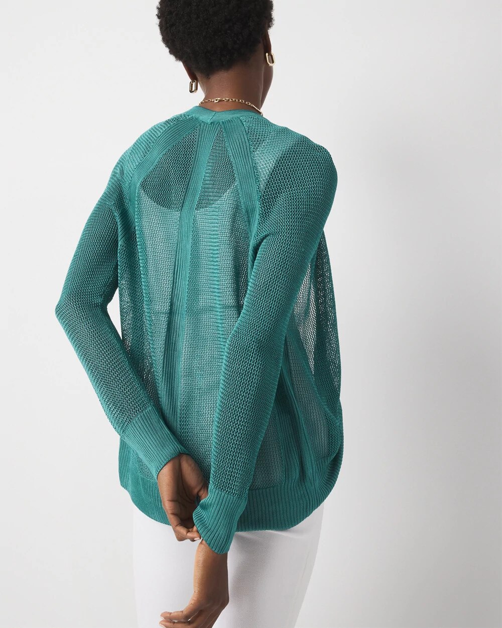 Mesh Cinched Cardigan Sweater