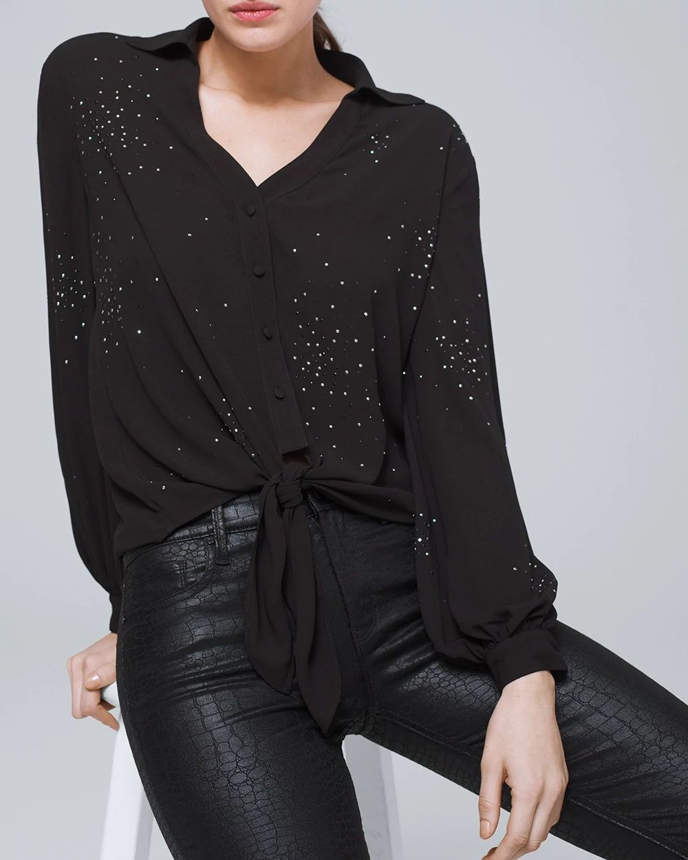 Petite Embellished Tie-Front Blouse