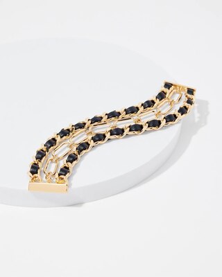 Gold Black Leather Chain Magnetic Bracelet