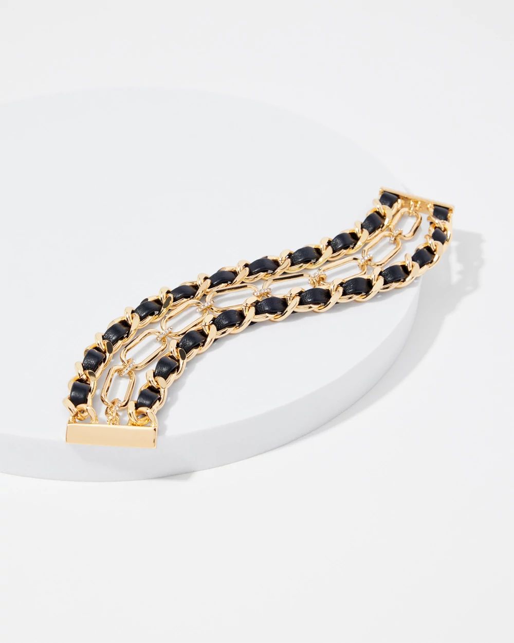 Gold Black Leather Chain Magnetic Bracelet
