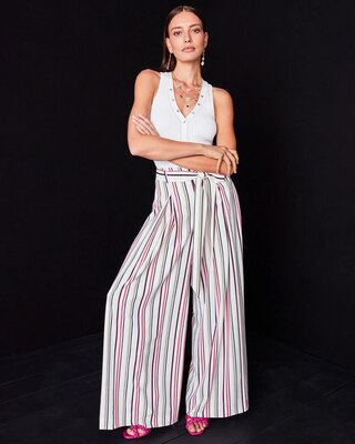 Striped Wide-Leg Side-Zip Pants