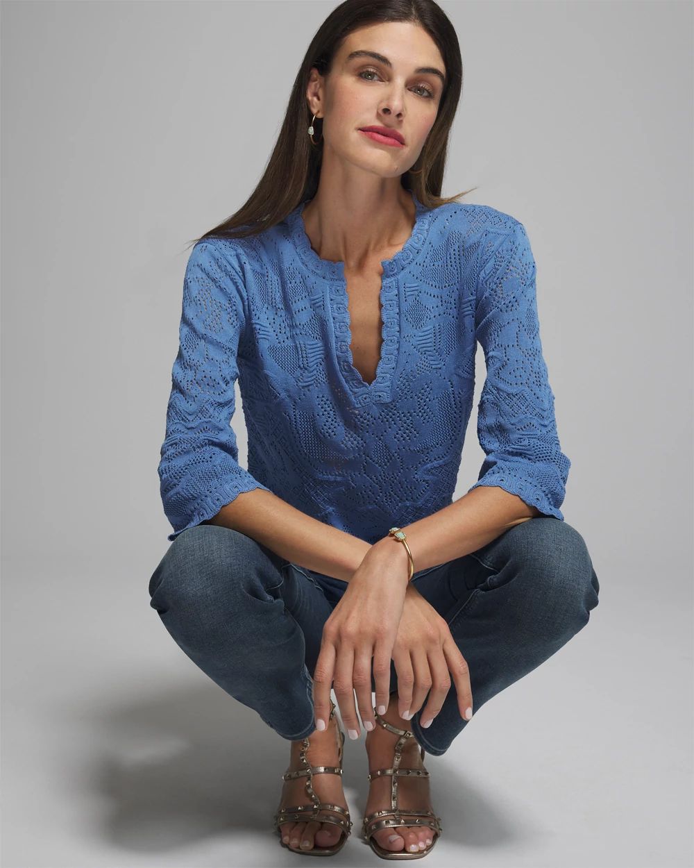 Outlet WHBM Pointelle Notch Neck Pullover