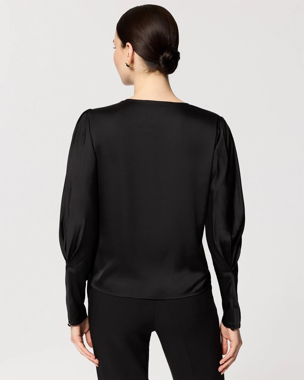 Pleated Sleeve Satin Blouse click to view larger image.