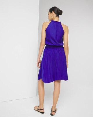Sleeveless V-Neck Halter Blouson Dress