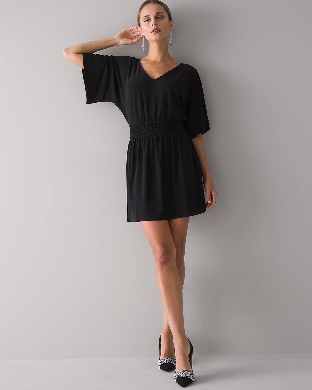 Petite Kimono Sleeve Smocked Waist Dress