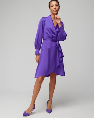 Long Sleeve Satin Wrap Mini Dress
