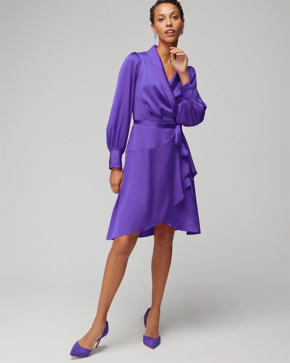 Long Sleeve Satin Wrap Mini Dress