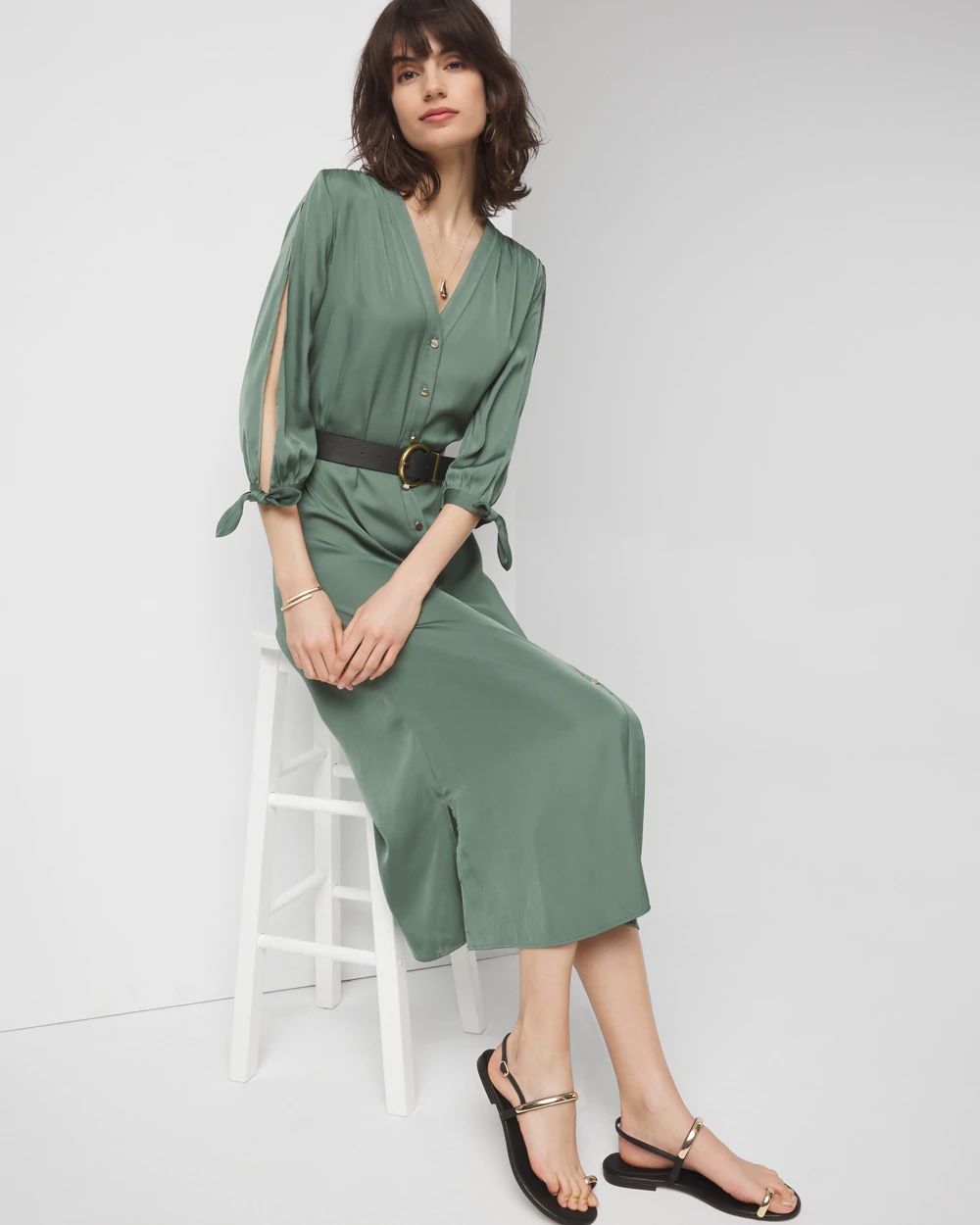 Cold Shoulder Belted Midi Dress click to view larger image.