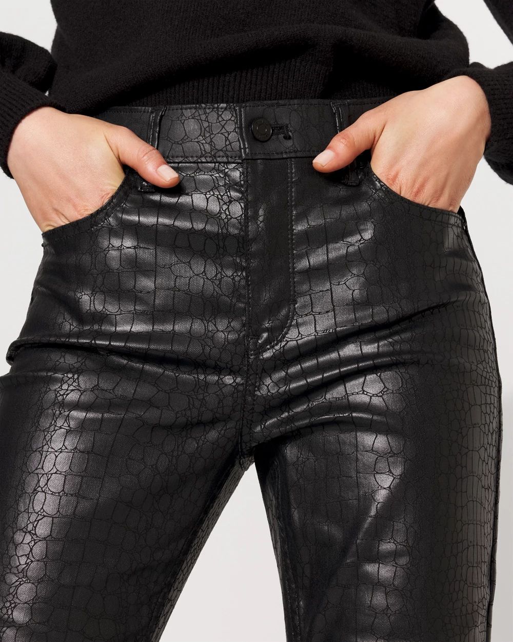 Crocodile Coated Denim High Rise Bootcut Jean click to view larger image.