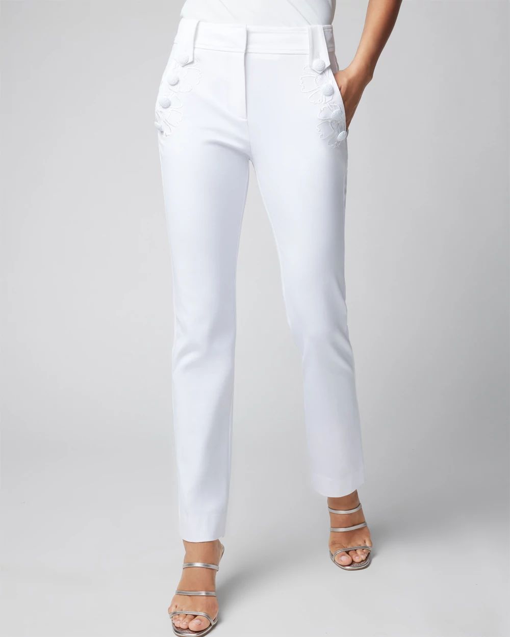 WHBM® Jolie Embroidered Button Straight Pant