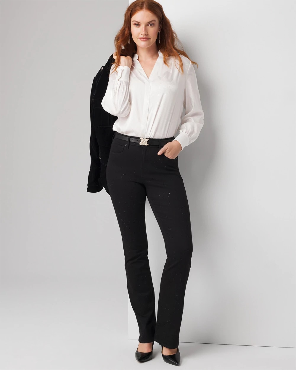 Curvy High-Rise Sculpt Embellished Skinny Flare Jeans