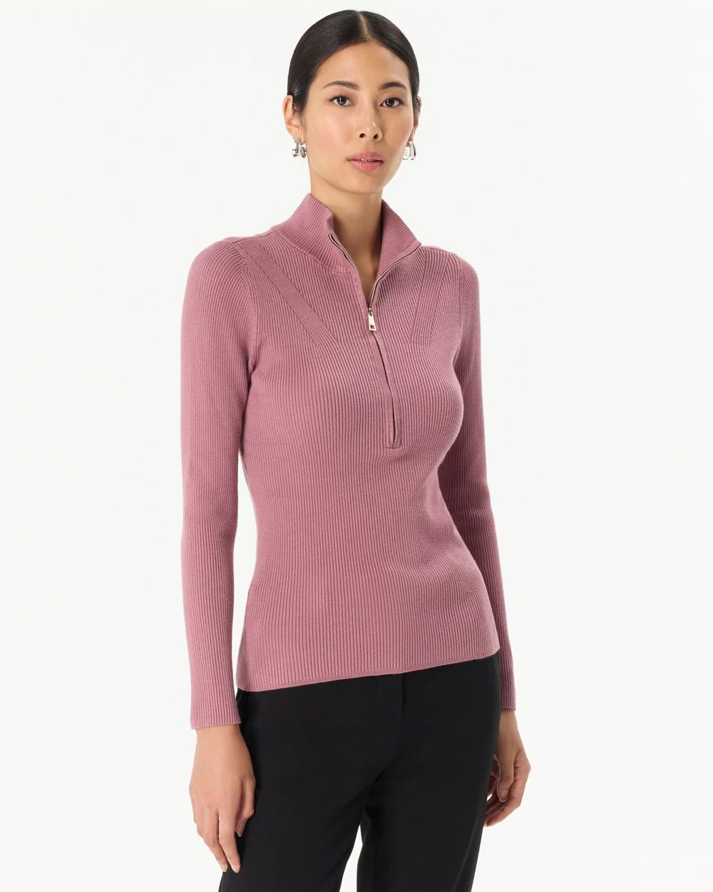 Zip-Up Mock Neck Pullover