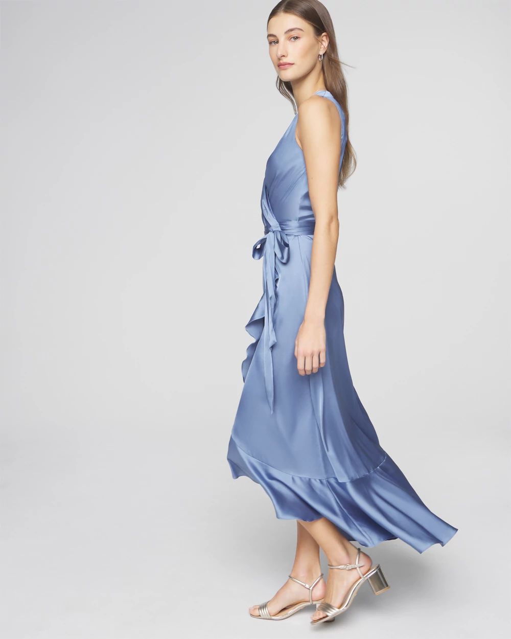 Sleeveless Satin Wrap Dress click to view larger image.