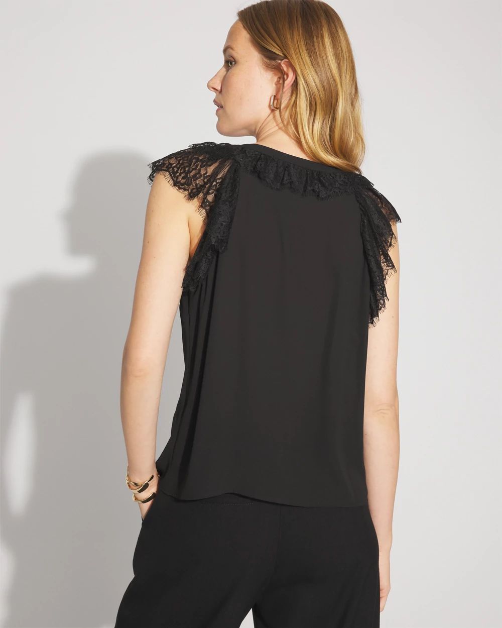 Lace Trim Flutter-Sleeve Shell