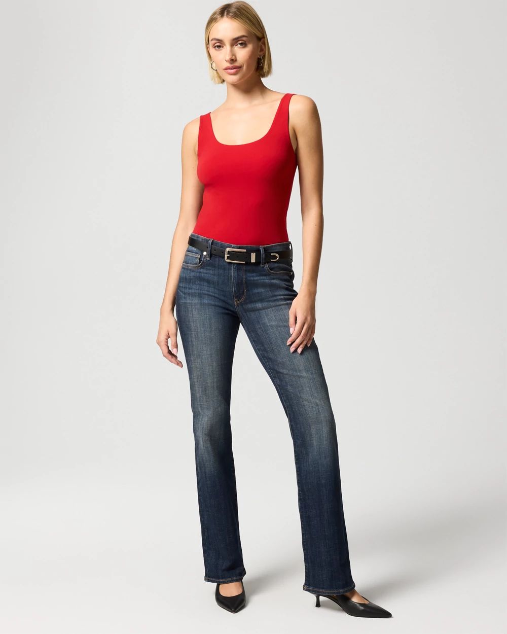 Petite Mid-Rise Bootcut Jeans click to view larger image.