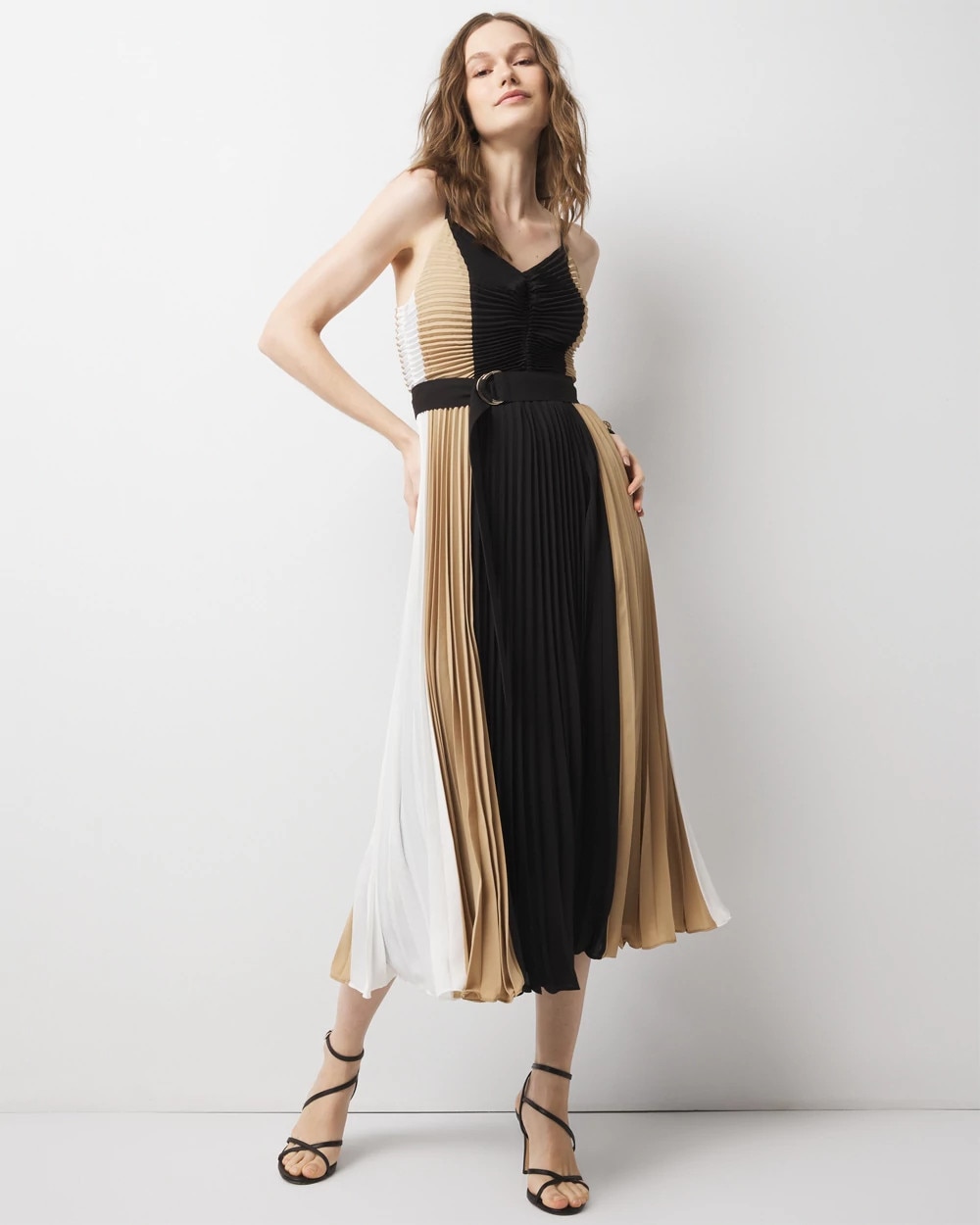 Colorblock Pleated Midi Dress