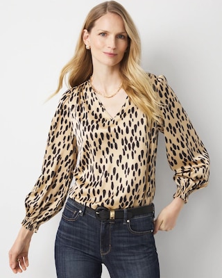 Petite Ruffle Cuff Satin Blouse