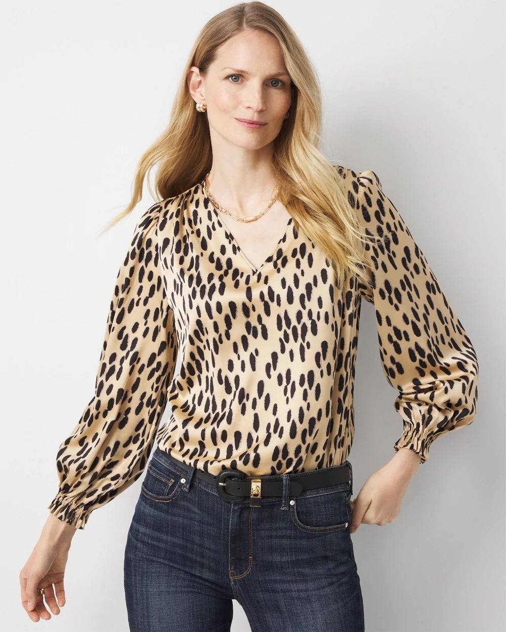 Petite Ruffle Cuff Satin Blouse