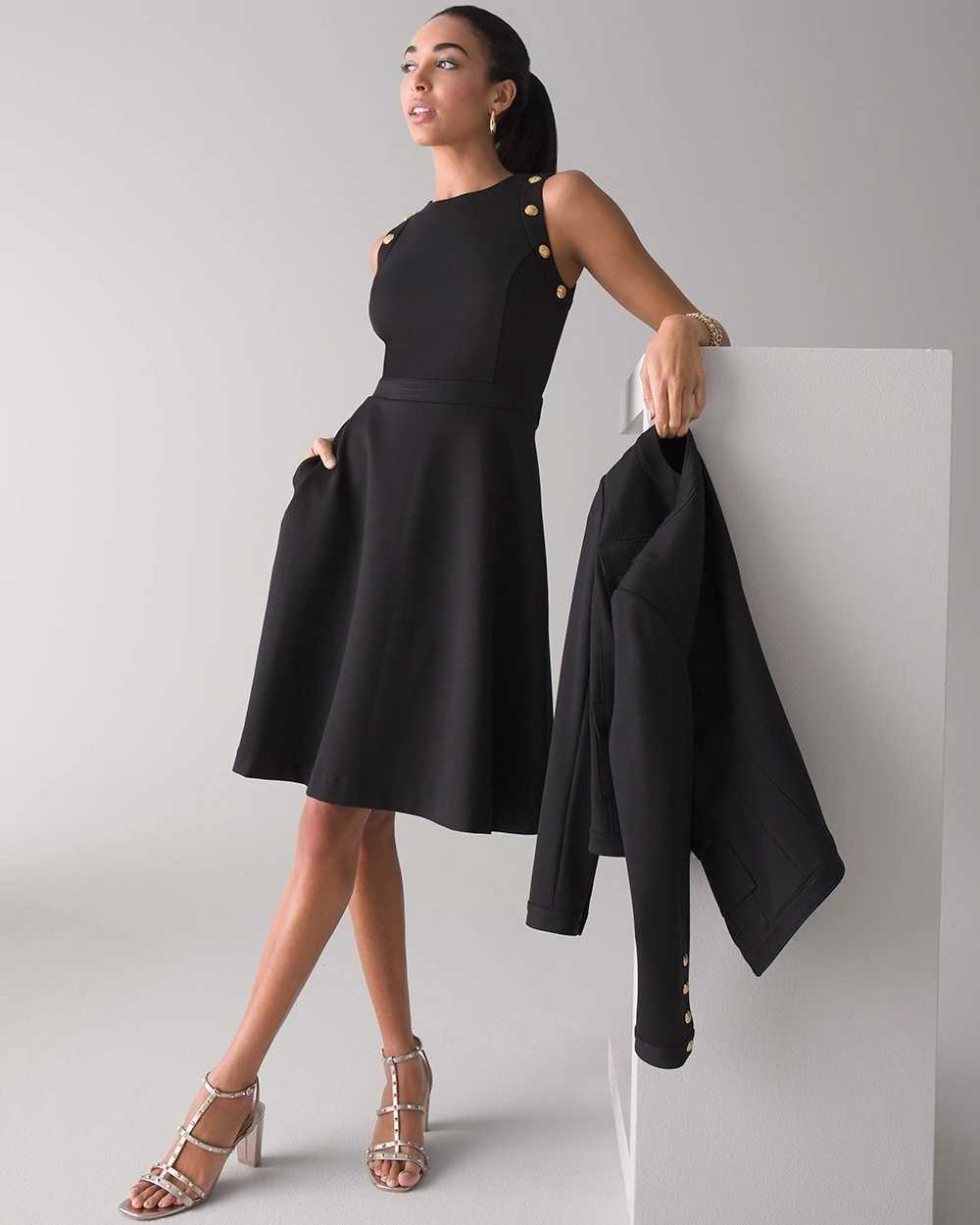 Luxe Stretch Button Detail Fit Flare Dress