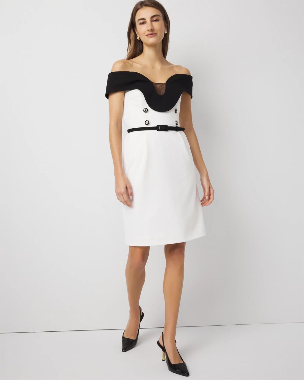 Petite Colorblock Off-The-Shoulder Dress