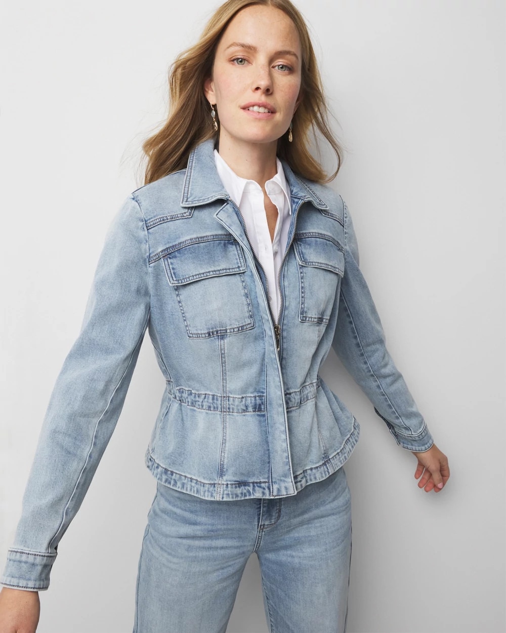 Petite Cinched-Waist Denim Jacket