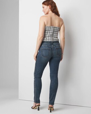 Petite Mid-Rise Everyday Soft Denim Studded Girlfriend Jeans click to view larger image.