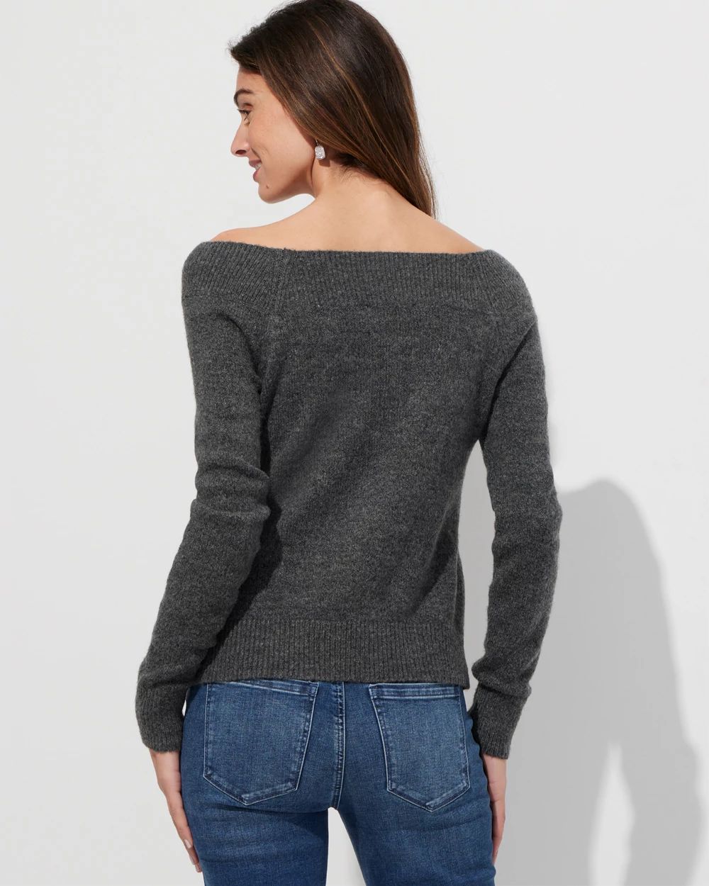 Outlet WHBM Long Sleeve At-The-Shoulder Pullover click to view larger image.