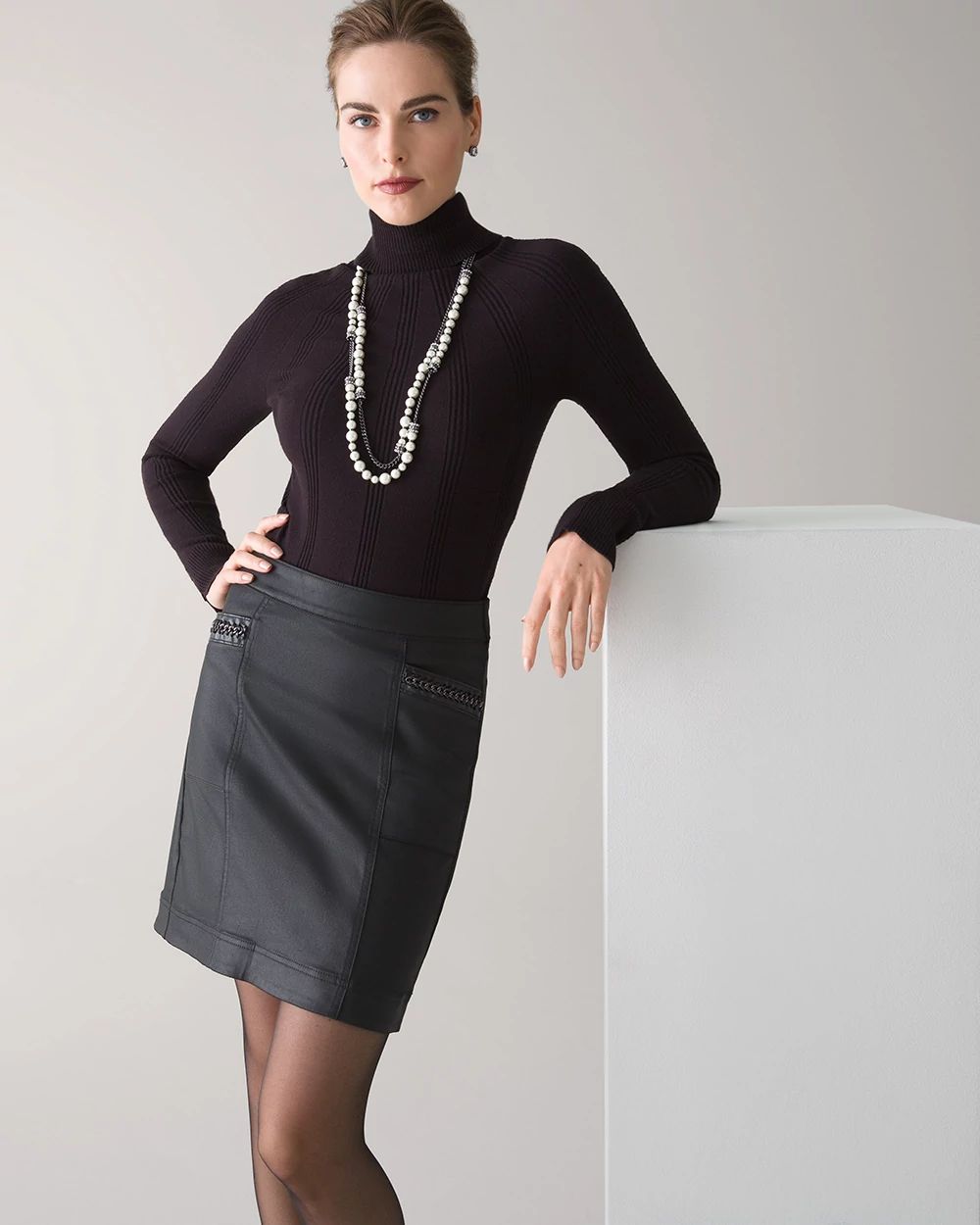 Coated Denim Chain Trim Skirt