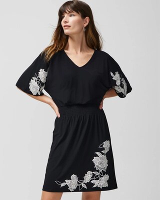 Short Sleeve Matte Jersey Smocked Kimono Dress