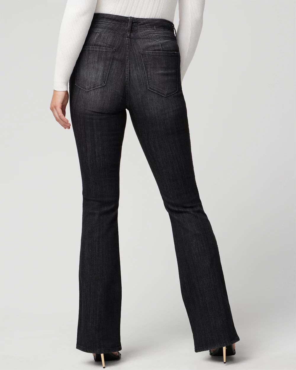Curvy Extra-High Rise Pintuck Skinny Flare Jeans click to view larger image.