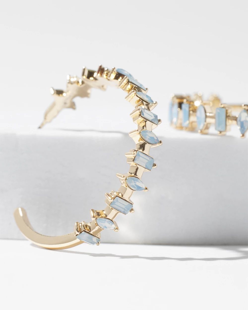 Gold + Blue Baguette Hoop Earrings