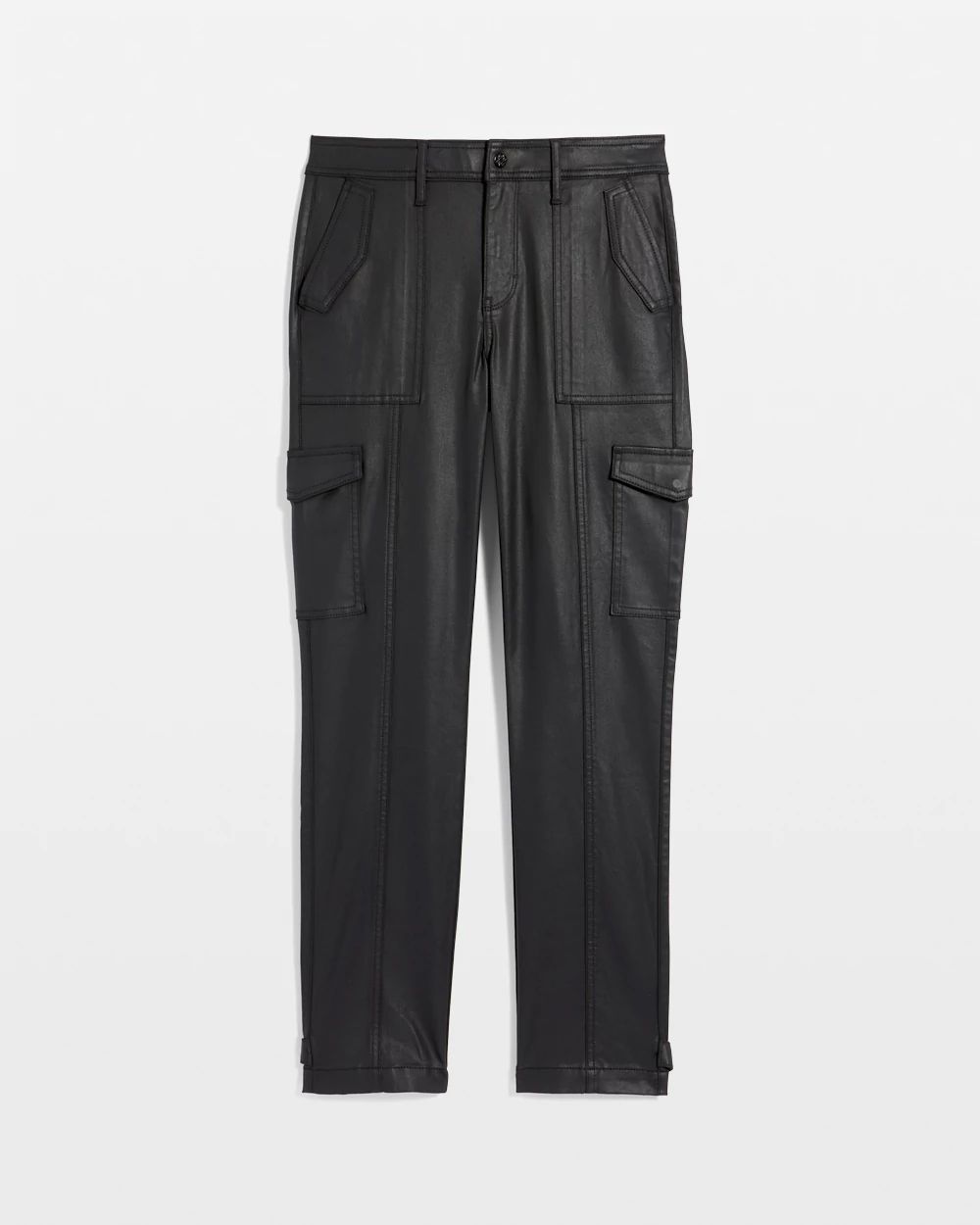 Petite Mid-Rise Tapered Cargo Coated Jeans