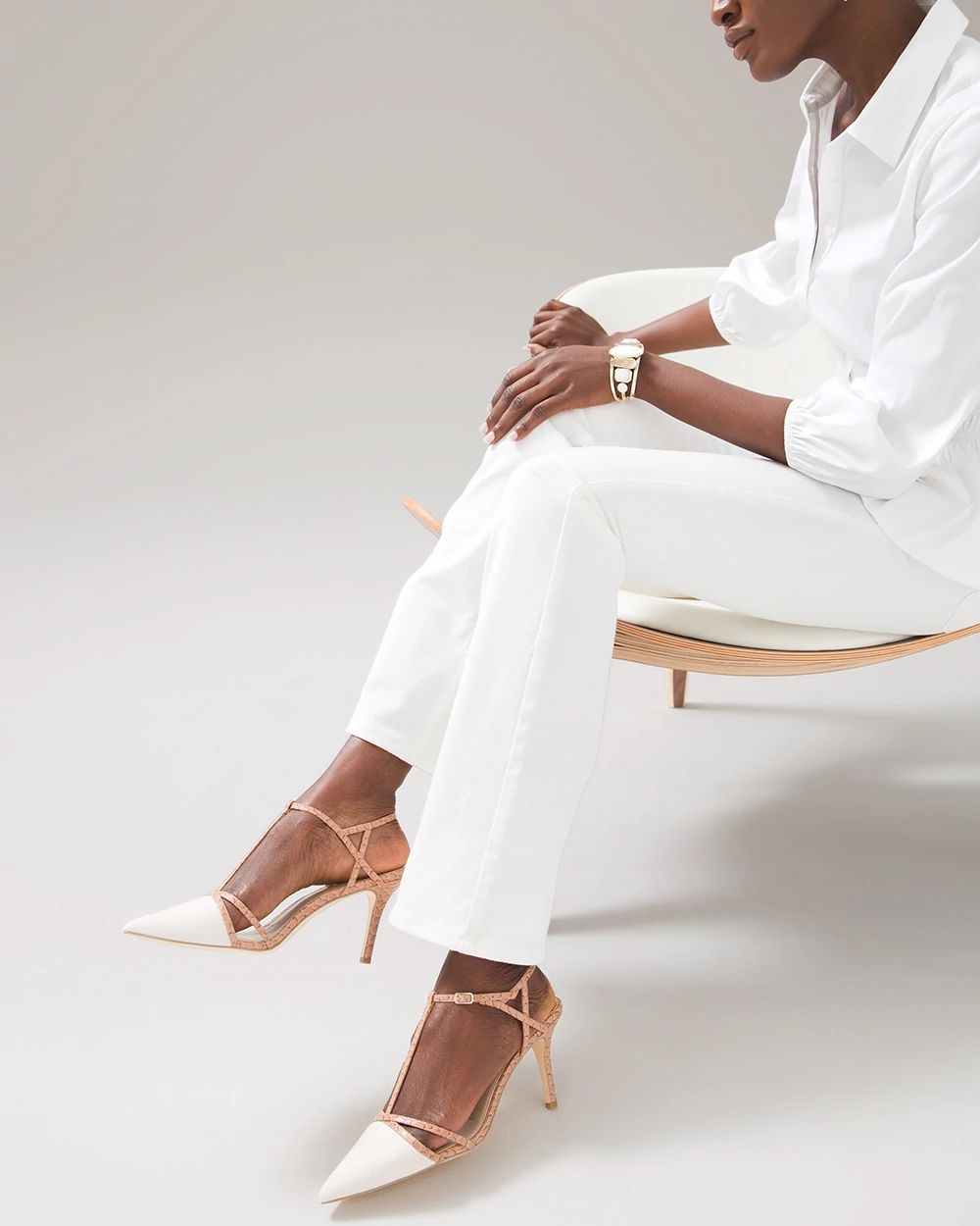 Strappy Linen Mid Heel Pump